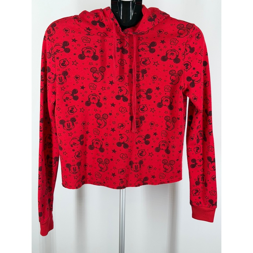 Disney Mickey Mouse Red Cropped Hoodie All Over Print Sweatshirt Small
